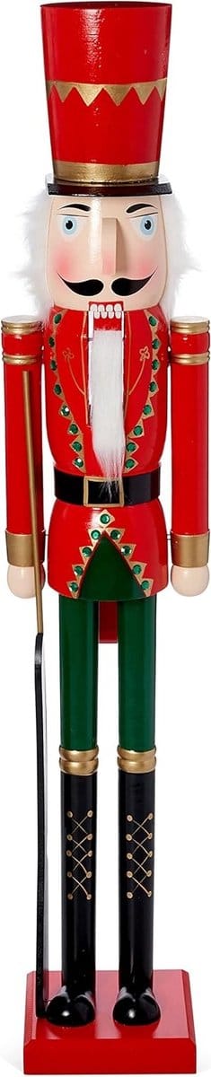 Grote Kerstdecoratie van een Notenkraker Soldaat, 120 cm Hoog, Handgemaakt Houten Ornament met Beweegbare Onderdelen