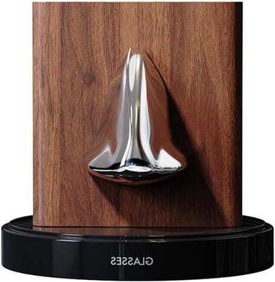 Houten Brilhouder - Brillenstandaard - Bureau Decoratie - Menselijk Ontwerp - 10x10 cm - Bruin Zwart