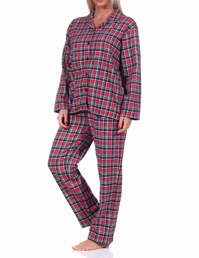 Dames flanellen pyjama plaid met knoopsluiting en overhemdkraag - 222 201 15 870