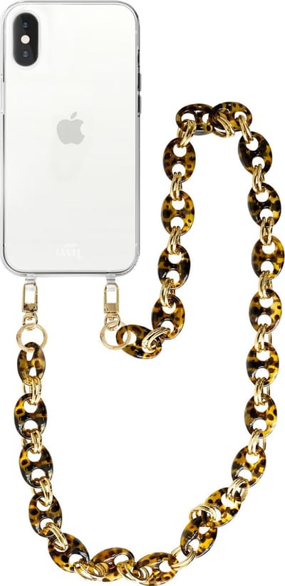 xoxo Wildhearts silicone case met koord - Transparant telefoonhoesje met koord - telefoonketting - Marble Brown - Lang koord - Cord Case - geschikt voor Apple iPhone XS Max hoesje - Ketting met marmere look - marmer - bruin