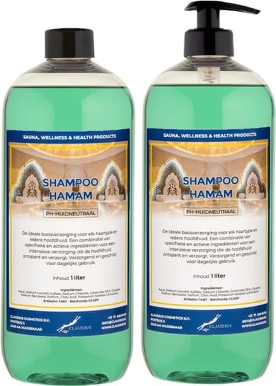 Shampoo Hamam 1 liter met zwarte pomp - set van 2 stuks - voordeelverpakking - haarverzorging