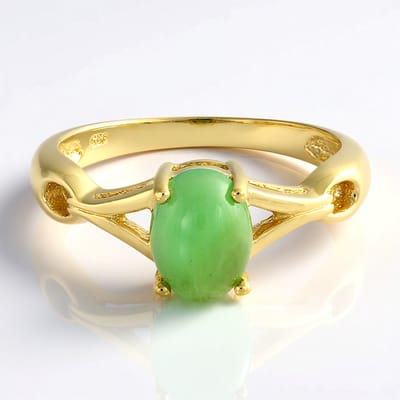 Cavill - Zilveren Ring - 925 Sterling Zilver Verguld - Keizerlijk Chrysopraas Ovaal Cabochon 0,87 ct - Elegante Damesring Maat 17 - Stijlvol Groen