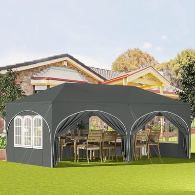 NaevaMi Dubbele Partytent met Zijwanden - Partytent Opvouwbaar - Paviljoen - Partytent 3x6 - UV-bescherming Feesttent - Met Tas - Waterdicht en Weersbestendig - 3x6m - Grijs