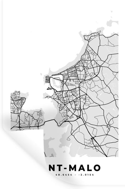Muurstickers - Sticker Folie - Frankrijk – Plattegrond – Kaart – Saint-Malo – Stadskaart - 20x30 cm - Plakfolie - Muurstickers Kinderkamer - Zelfklevend Behang - Zelfklevend behangpapier - Stickerfolie