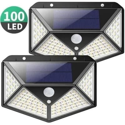 Lampe Solaire Extérieure 100 led - Détecteur de Mouvement - éclairage 270° - étanche - Puissante 1800mAh sans Fil