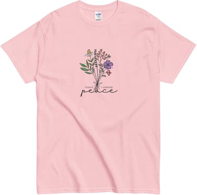 Origineel T Shirt met Inspirerende Tekst en Subtiele Bloemenprint - Vandaag Kies Ik voor Vrede - Roze - S
