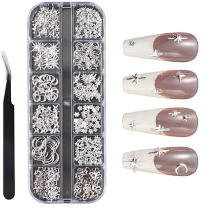 Zilveren Nagel Bedels voor Nail Art - Ster en Maan Ontwerpen - Metalen 3D Nagelstuds en Sieraden - DIY Decoratie Accessoires