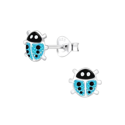 WeLoveSilver - kinderoorbellen zilver - lieveheersbeestje - blauw