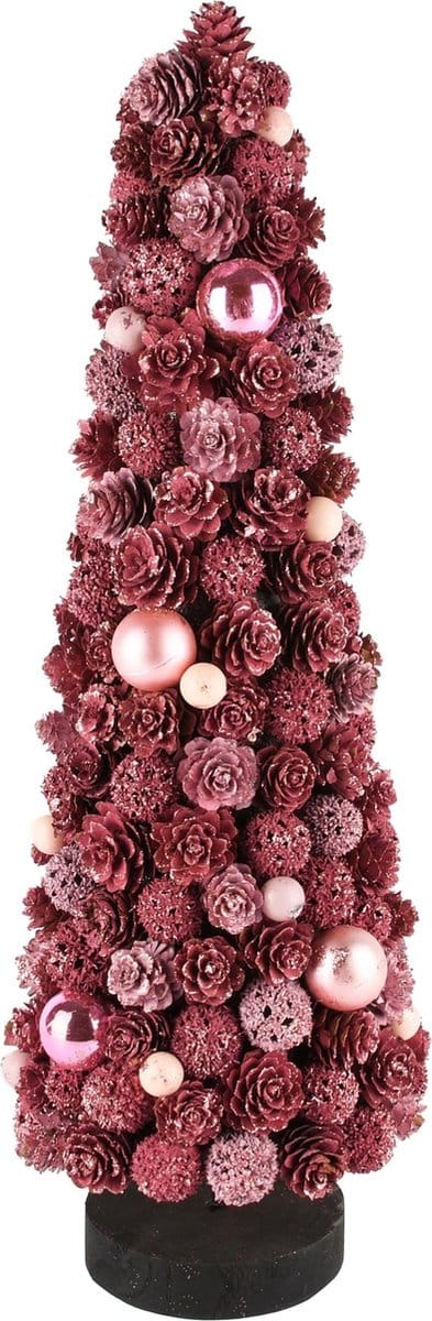 Dekoratief | Kegel vorm op voet m/dennenappels/ballen, roze, 16x16x49cm | A245502