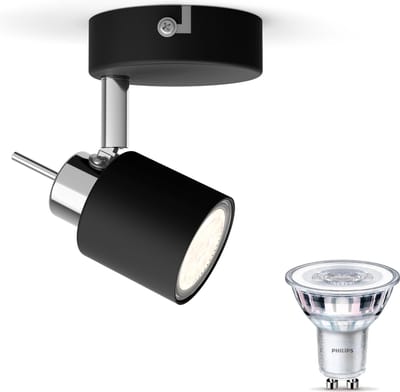 Philips Meranti Opbouwspot (Zwart) - Warmwit Licht - Wandspot of Plafondspot met 1 Lichtpunt - GU10 - SceneSwitch - Eenvoudig Dimbaar met Je Klassieke Schakelaar