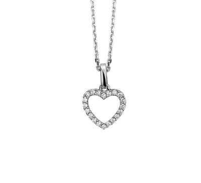 YO&NO - Ketting - Zilver - Anker - Hart - Zirkonia - 1,3mm - 41 + 4cm - Sieraden vrouw - Gerhodineerd - Zilver 925