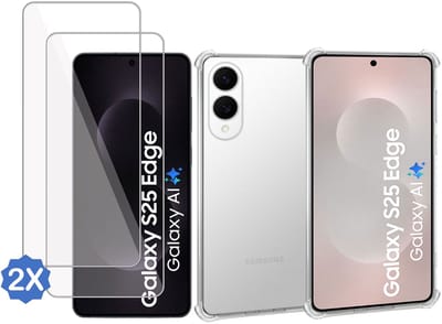 ChiGuard Hoesje & 2x Screenprotector geschikt voor Samsung Galaxy S25 Edge Hoesje Screenprotector - Gehard Glas Cover + Shock Proof Case – Transparant