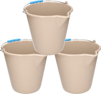 PlasticForte Emmer - 3x stuks - met schenktuit - 12L - mokka - schoonmaakemmer