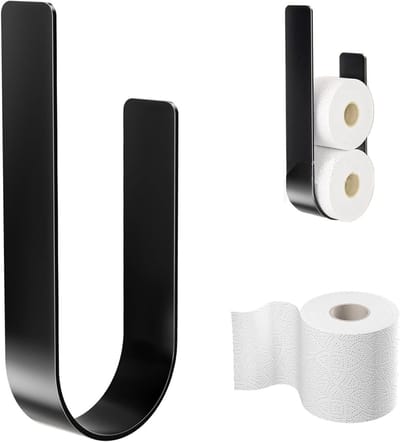 Muurbevestigde toiletpapierhouder van metaal voor 3 vervangrollen zonder boren in zwart design