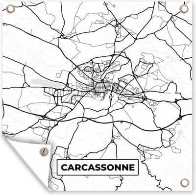 Tuin poster Frankrijk - Kaart - Plattegrond - Carcassonne - Stadskaart - Zwart wit - 200x200 cm - Tuindoek
