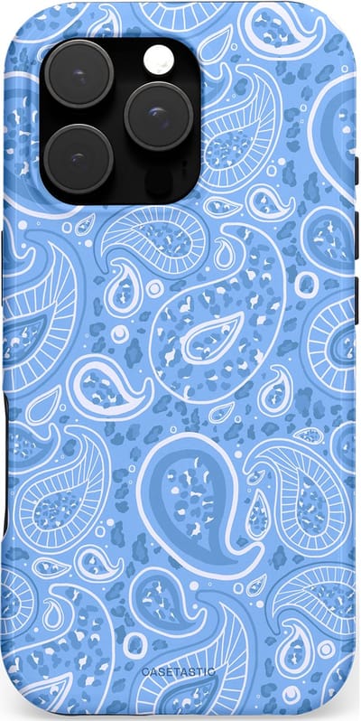 Casetastic hoesje geschikt voor Apple iPhone 16 Pro - MagSafe - Dubbellaagse bescherming - Paisley verleiding - Fashion Case - Lichtblauw Lavendel