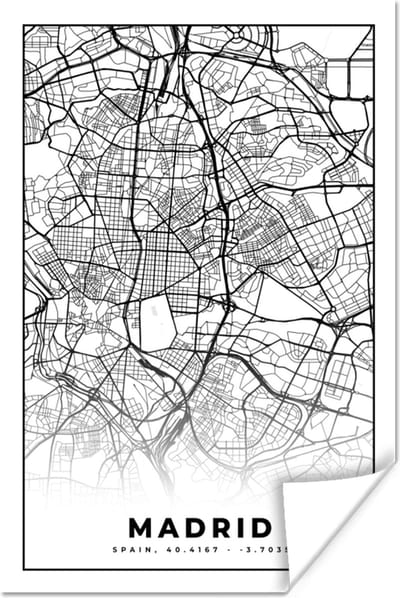 Poster Madrid - Zwart Wit - Stadskaart - Plattegrond - Kaart - 120x180 cm XXL