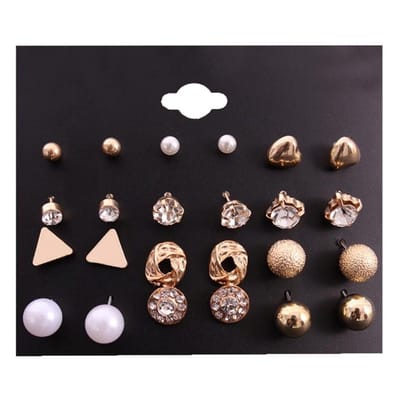 Fako Bijoux® - 12 Paar Oorbellen Op Kaart - Steker - Goudkleurig - Set - 12 Paar