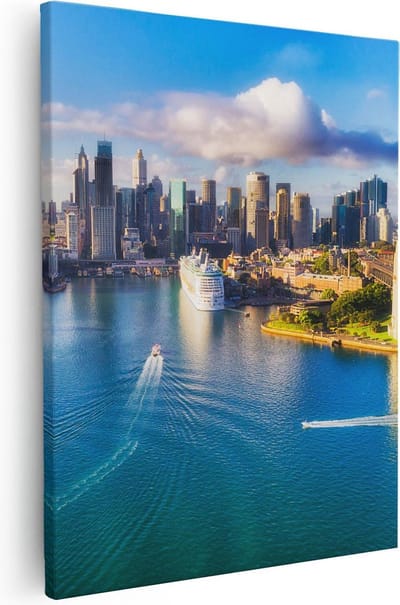 Artaza Canvas Schilderij Skyline Stad - 40x50 cm - Wanddecoratie Haven Boot - Muurdecoratie Zee - Kamer Accessoires