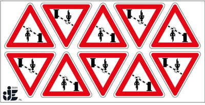 Pas op slagboom fietser sticker | 5 cm - 10 stuks per vel