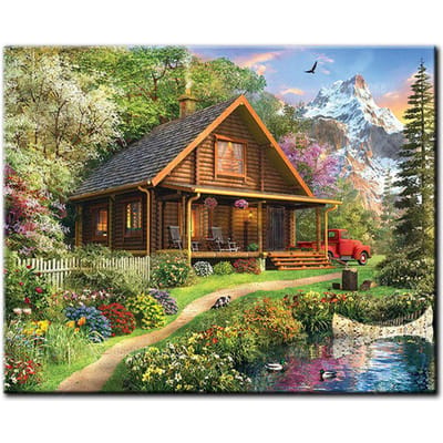 Peinture diamant à faire soi-même, cabine de montagne, paysage de lac, broderie, point de croix, perceuse ronde complète 20X30CM black