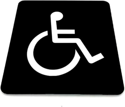 Deurbordje Invaliden toilet - Zwart/wit met icoon - 12 x 10 cm - 1,6mm dikte - zelfklevend | Zwart/wit toplaag | Gratis Verzending | Incl. 3M-tape