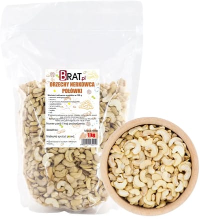 BRAT.pl - Cashewnoten Halves - 1kg - Premiumkwaliteit - Resealable Doypack - Natuurlijk & Vers