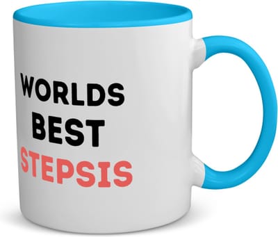 Akyol - worlds best stepsister koffiemok - theemok - blauw - Zus - de beste stiefzus - verjaardagscadeau - verjaardag - cadeau - cadeautje voor zus - zus artikelen - kado - geschenk - gift - 350 ML inhoud