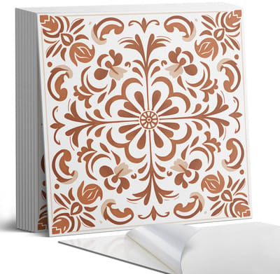Coloray Plaktegels - Sierlijk bloemenpatroon Portugese Tegels - 30 cm x 30 cm - Bruin Plaktegels - 9 stuks - Vierkant PVC Tegels - Plaktegels Keuken - Zelfklevende Vloertegels - Vinyl Tegels - Zelfklevende Tegels