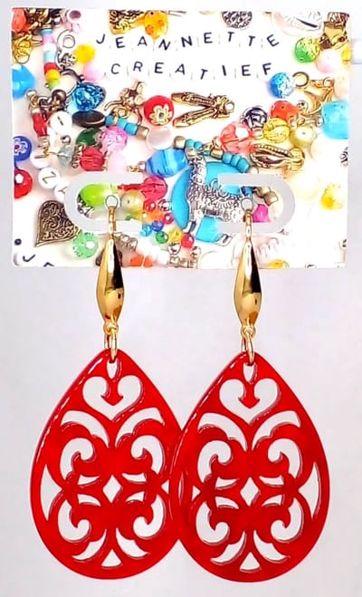 Jeannette-Creatief® - Resin - Barok Druppel - Oorhangers - Oorbellen Dames - Oorbellen Rood -Statement Oorbellen - Goudkleurige RVS Oorbelhaakjes - Bohemien - IBIZA - Cadeau - Moederdag
