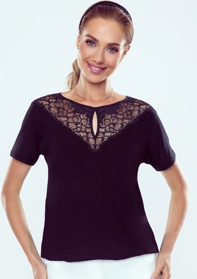 Eldar- Filippa- mooie dames blouse - zwart met kant S