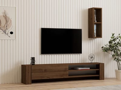 Asir - TV-standaard - Okkernoot - 100% met melamine gecoat spaanplaat - 164 x 34 x 12 cm