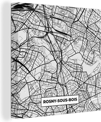 Canvas Schilderij Stadskaart - Frankrijk - Kaart - Rosny-sous-Bois - Plattegrond - 20x20 cm - Wanddecoratie