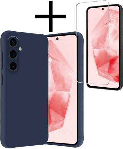Hoesje - Met Screenprotector - Geschikt voor Samsung Galaxy A36 - Sterk & Shockproof - Back Cover - Siliconen Case - Telefoon Hoes - Donkerblauw