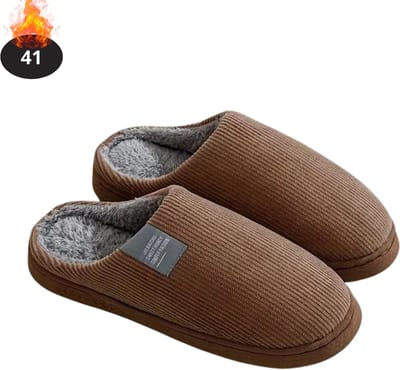 Nivard Warme Pantoffels - Sloffen - Slippers - Dames - Heren - Pluche - Maat 41 - Koffie