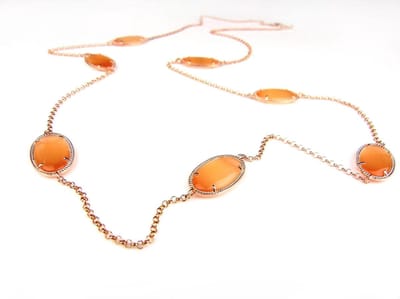 Zilveren halsketting halssnoer collier roos goud verguld Model Oval met oranje stenen