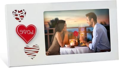 Houten Fotolijst 10 x 15 cm met Romantisch Hart, Gegraveerde Lijst voor Foto's van Stellen, Bruiloft en Verjaardagen, Ideaal als Cadeau voor Liefhebbers