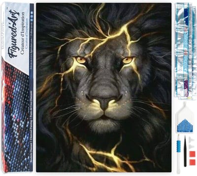 Figured'Art Diamond Painting set Volwassenen 40x50 cm Zwarte Leeuw - 5D DIY Art full drill vierkante diamant - Opgerold canvas