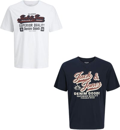 Jack & Jones 2 t-shirts jongens - wit en donkerblauw - JJElogo - maat 128