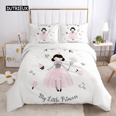 Dekbedovertrek Meisjes Prinses Cartoon Wit Beddengoed Set Schattige Dekbedovertrek Set voor Baby Kind Kinderen Roze Zwaan Slaapkamerdecoraties EU single(135x200cm)