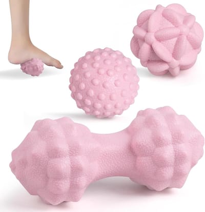 Set van 3 Massageballen voor Trigger Point Myofasciale Ontspanning, Ideaal voor Voeten, Rug en Nek, Inclusief Stekelige en Pinda Vormige Ballen, Roze Kleur