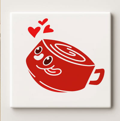 Schattige Rode Koffiekop Ontwerp Keramische Tegel – 15x15 cm Decoratieve Wandtegel voor Keuken of Café