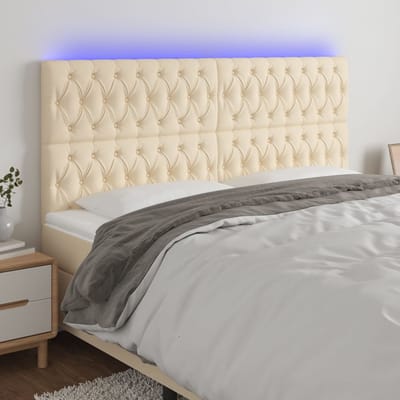 vidaXL - Hoofdbord - LED - 200x7x118/128 - cm - stof - crèmekleurig
