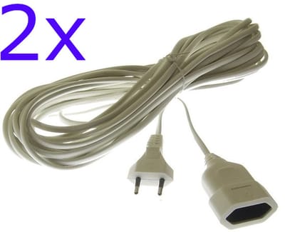 2x Verlengsnoer 10 Meter Plat 2x0.75 wit Eurostekker Verlengkabel
