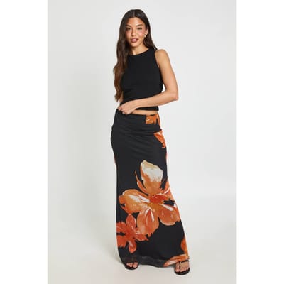 boohoo Dames Maxi Rok Met Bloemenprint En Mesh Voering | Black | Maat: 6