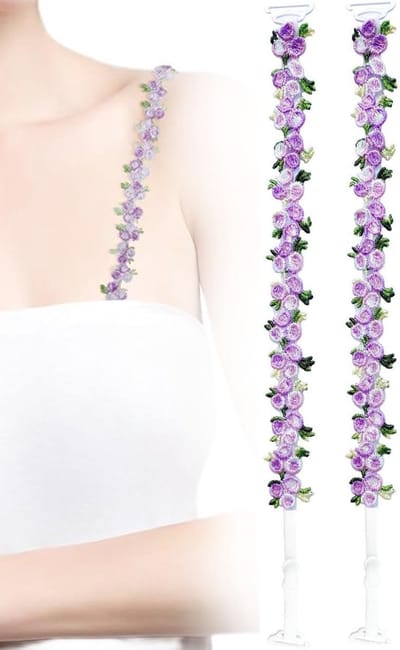 Behabandjes - 37,5 cm - Vervangende bh-bandjes voor dames - BH-bandjes met Geborduurde Bloemen - Elastische bh-schouderbandjes - Kant gebloemde behabandjes - Antislip - Verstelbare - BH accessoires - Voor vrouwen en meisjes - Haak 1,45 cm - Paars