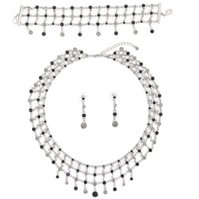 Behave – Sieradenset – Zwartgrijs Kristal – Rhodiumkleurig – Chique – Set – Glans