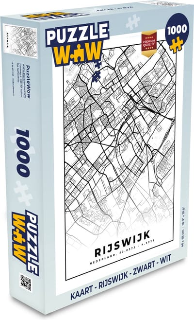 Puzzel Kaart - Rijswijk - Zwart - Wit - Legpuzzel - Puzzel 1000 stukjes volwassenen