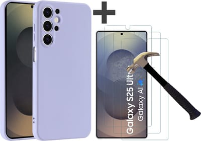 Hoesje geschikt voor Samsung Galaxy S25 Ultra hoesje zacht siliconen met 3 Stuks gehard glas Screenprotectors- Arara backcover - Lila