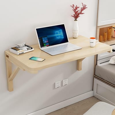 Klaptafel Wandmontage - Opklapbaar Bureau - Ruimtebesparend Werken - Compact Houten Ontwerp - 80x50cm - Houtkleur